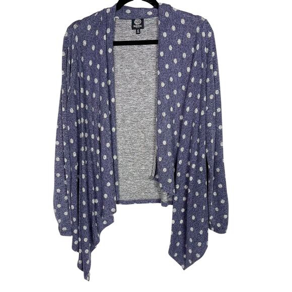 Bobeau LP Polka Dot Waterfall Drape Cardigan Sweater Blue White Brushed Fabric - Picture 1 of 7